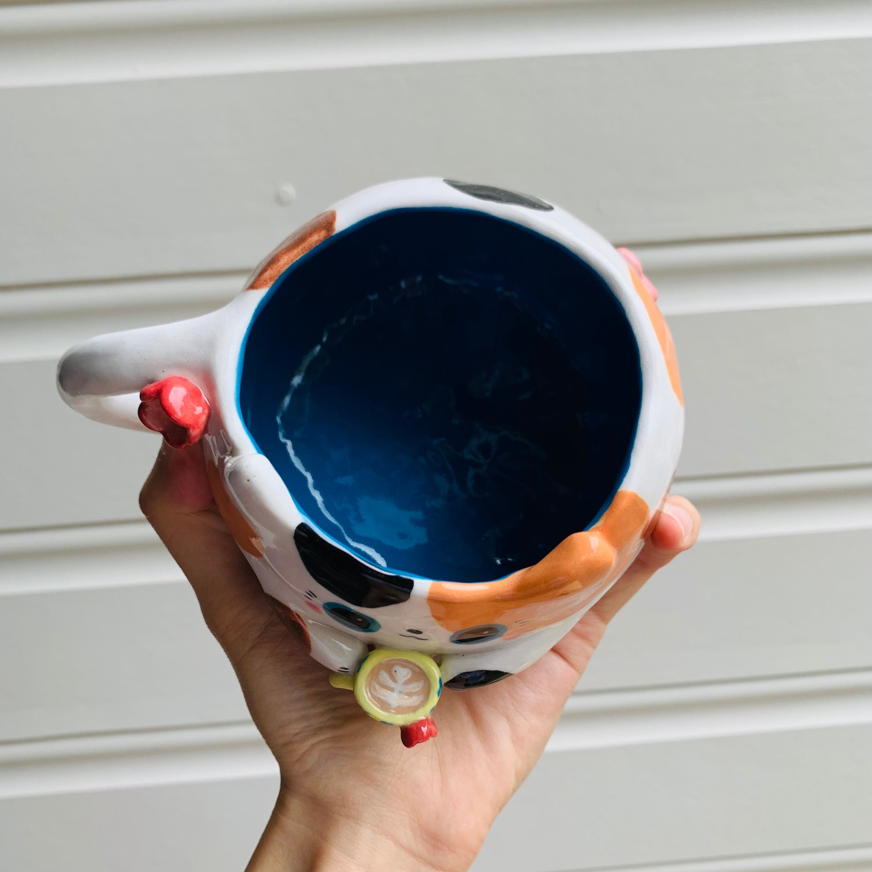 Spotty KITTY coffee pun mug with mug friend