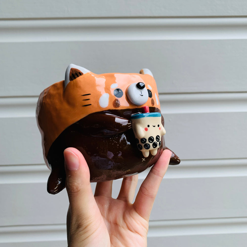 Red panda pot with bubble tea friend, photo 2 of 8