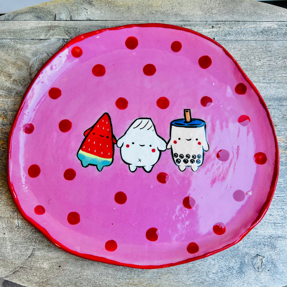 BIG dumpling pot with food friends (with flaws) + matching dish, photo 3 of 7