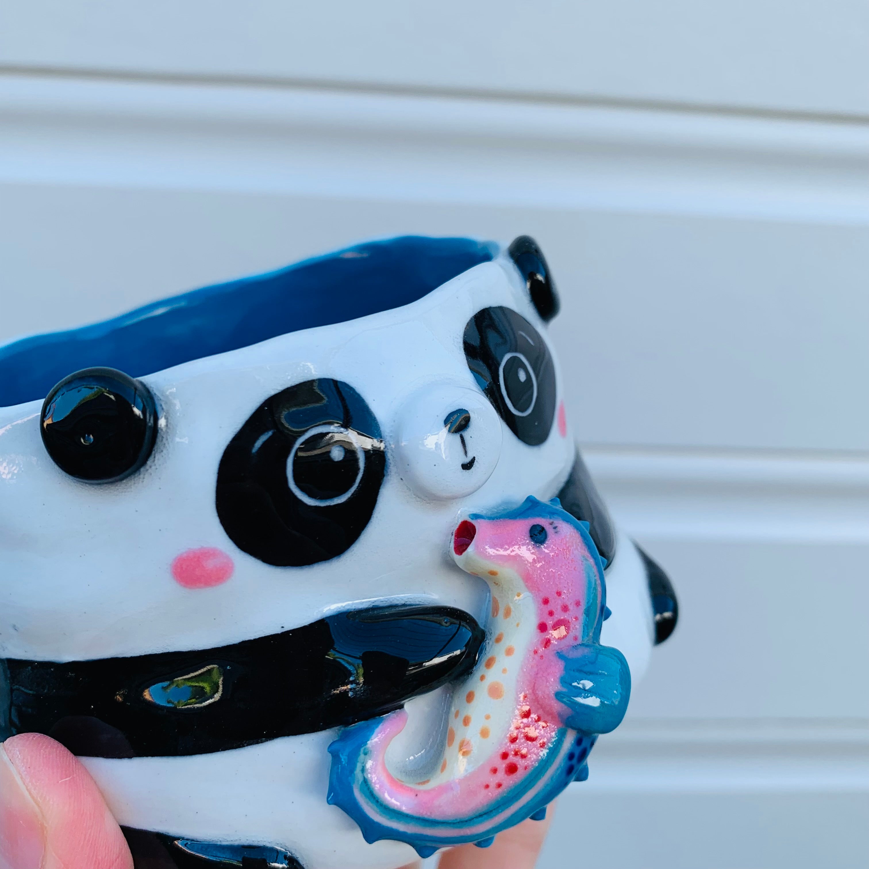 Small panda with seahorse friend planter