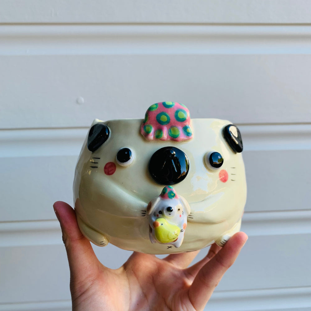 Bath time Puggo with doggo friend pot, photo 1 of 7