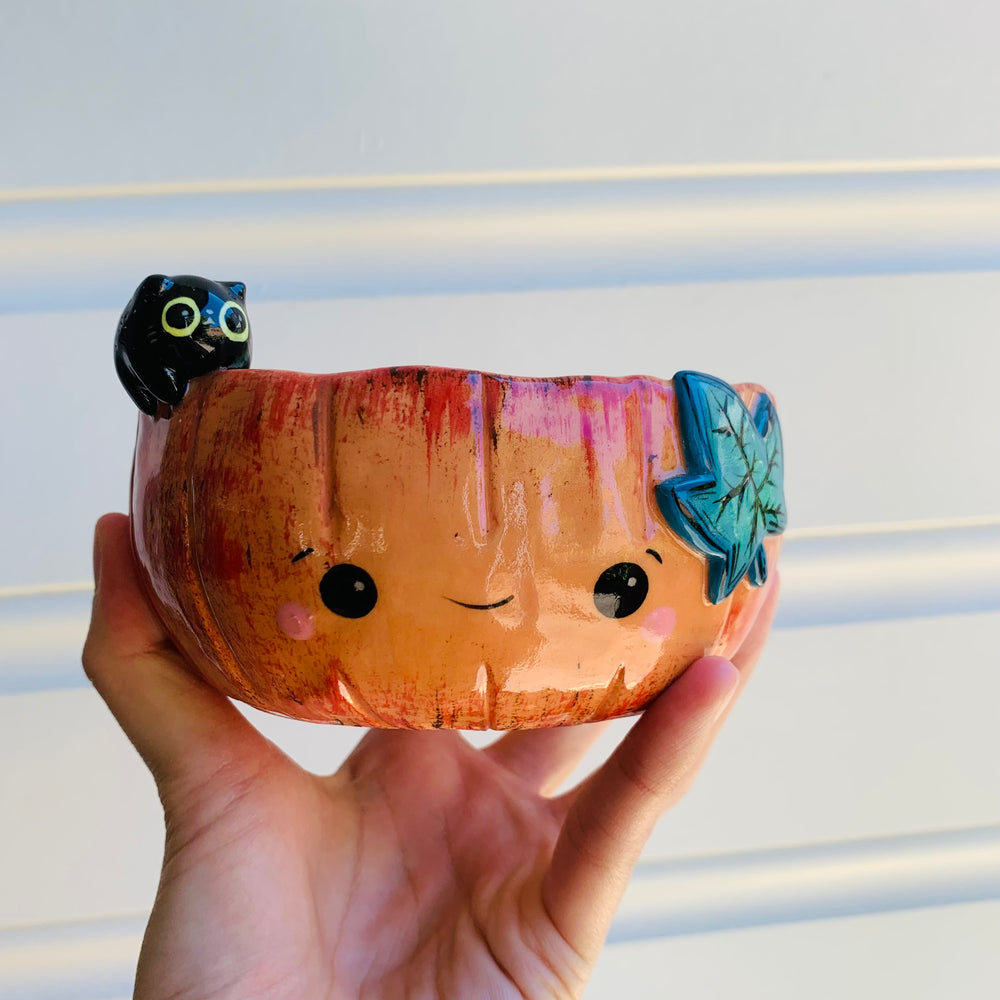 Pumpkin  bowl with black kitty friends, photo 7 of 8