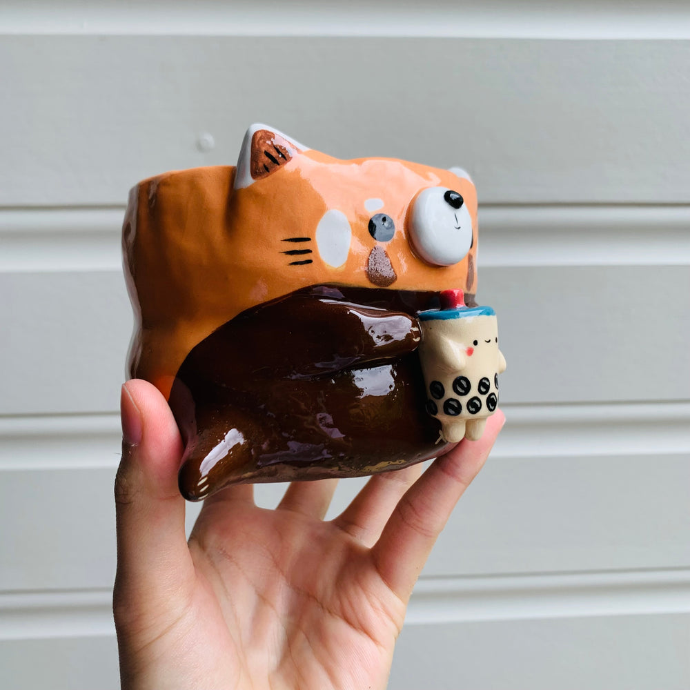 Red panda pot with bubble tea friend, photo 2 of 7