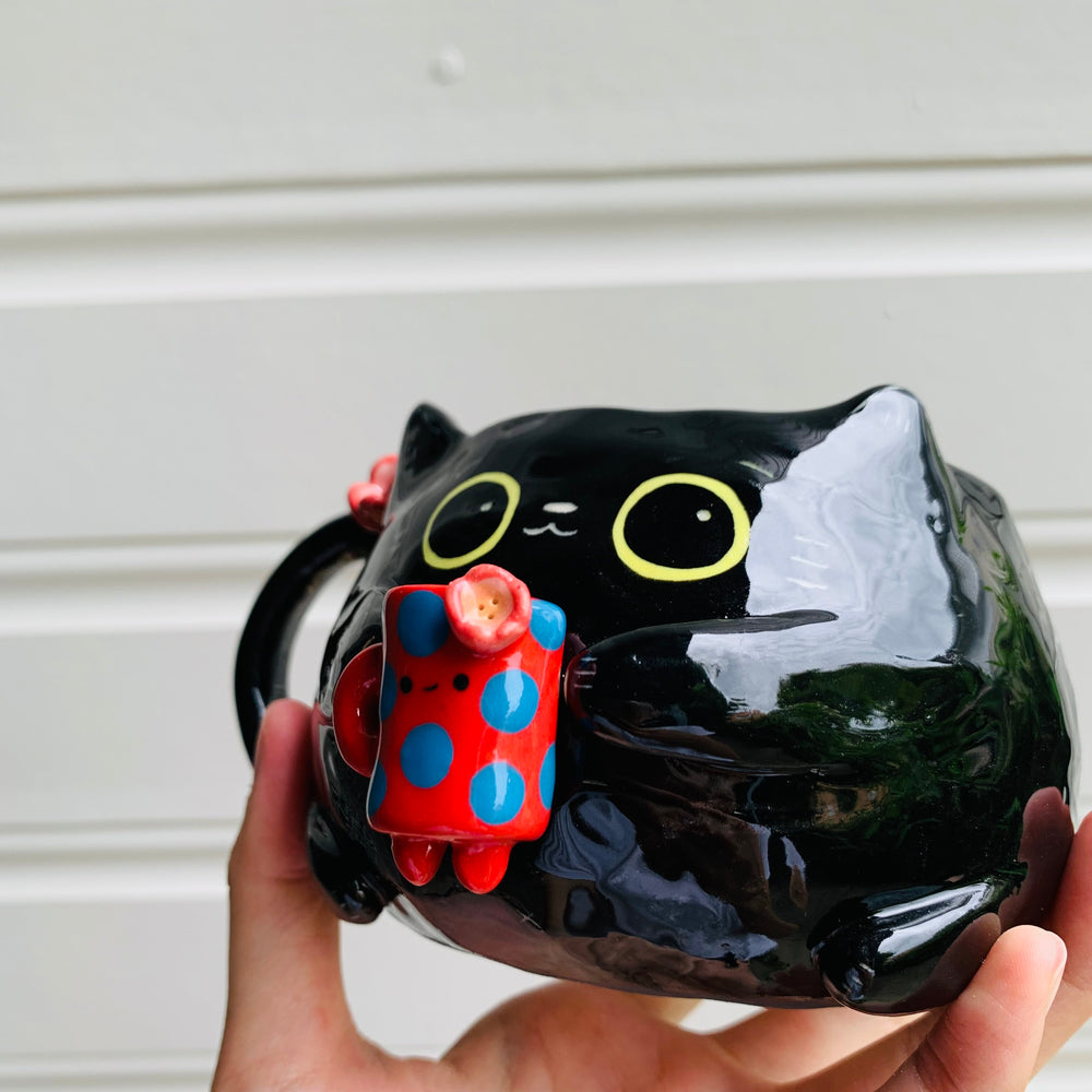 BLACK CAT coffee pun mug with mug friend, photo 7 of 10