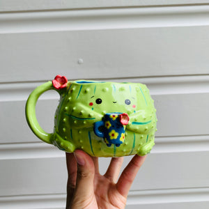 Light green CACTUS coffee pun mug with mug friend