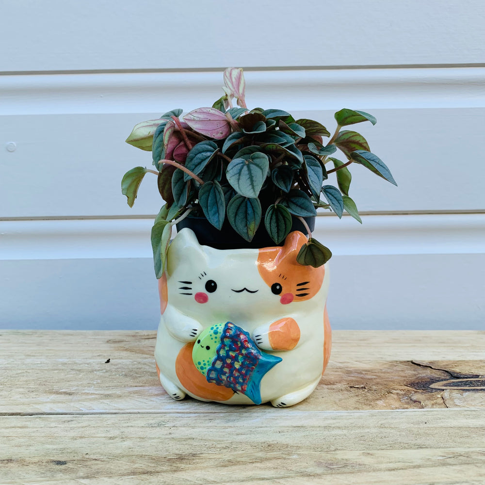 Big cat with fish friend planter, photo 7 of 8