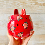 LNY RED Flowery Daruma Bunny pot with bunny friends