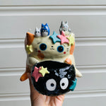 2 in 1 Spotty ginger cat and soot sprite pot with Totoro friends