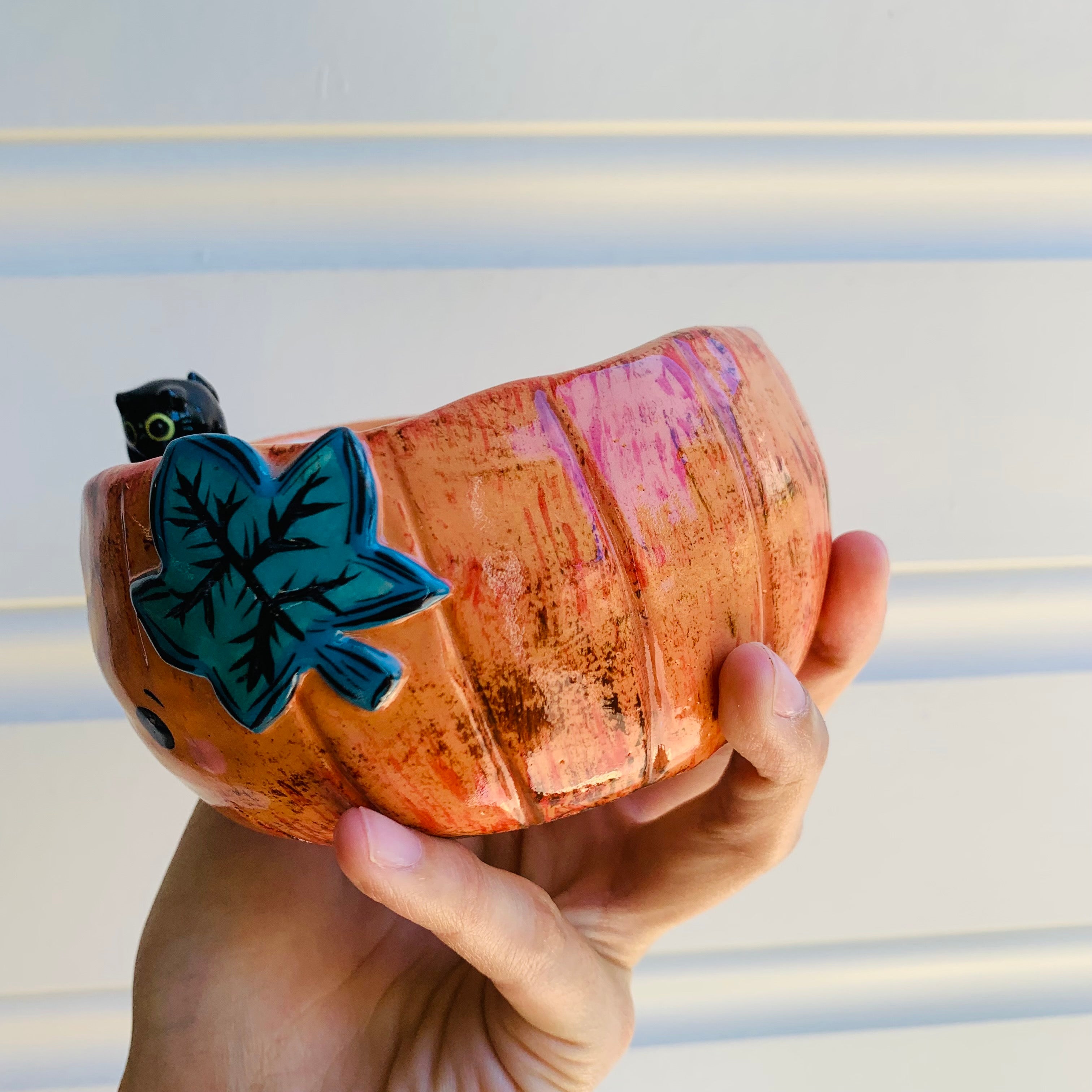 Pumpkin  bowl with black kitty friends