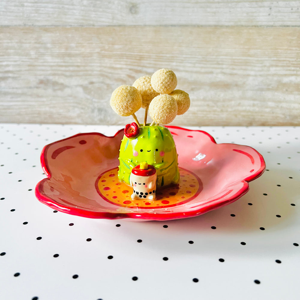 Flowery cactus bubble tea vase trinket dish, photo 1 of 5