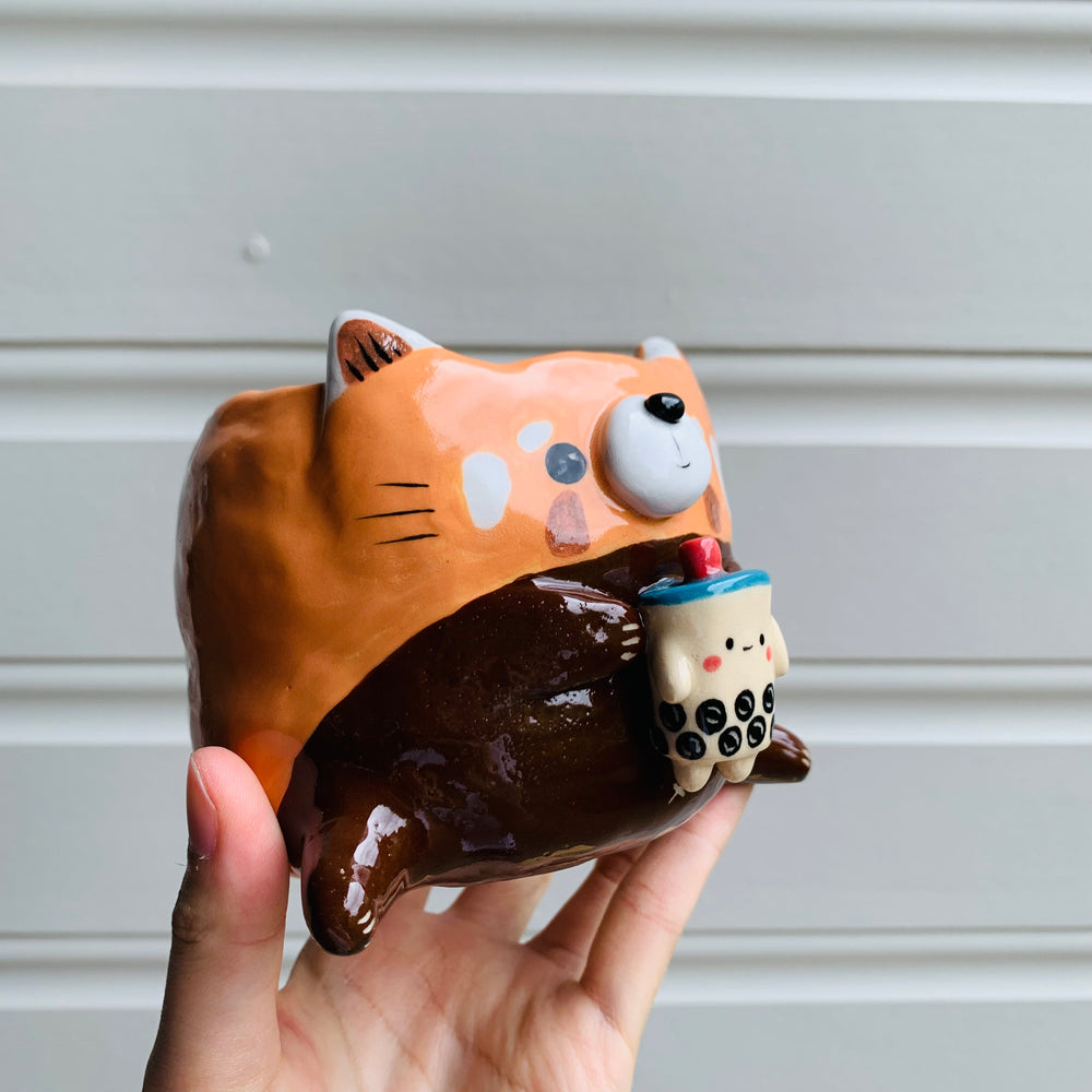 Red panda pot with bubble tea friend, photo 2 of 8