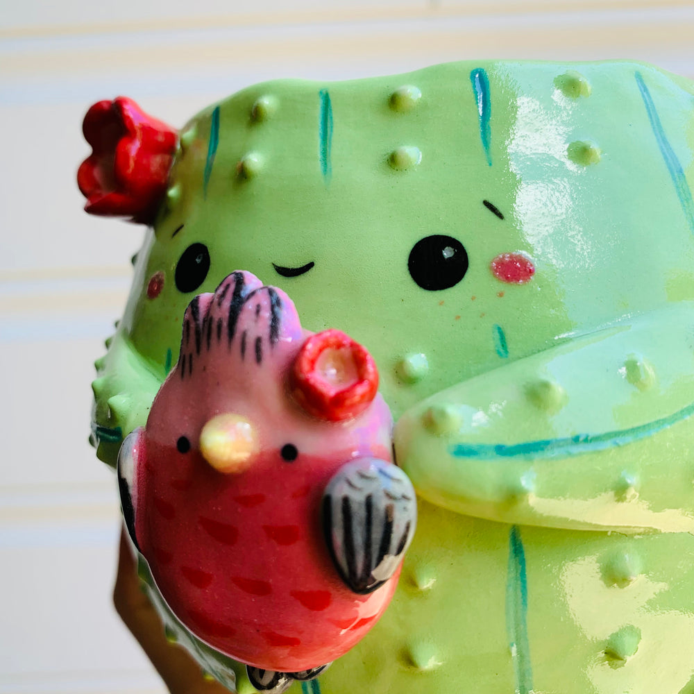 Flowery cactus pot with pink galah friend, photo 6 of 8