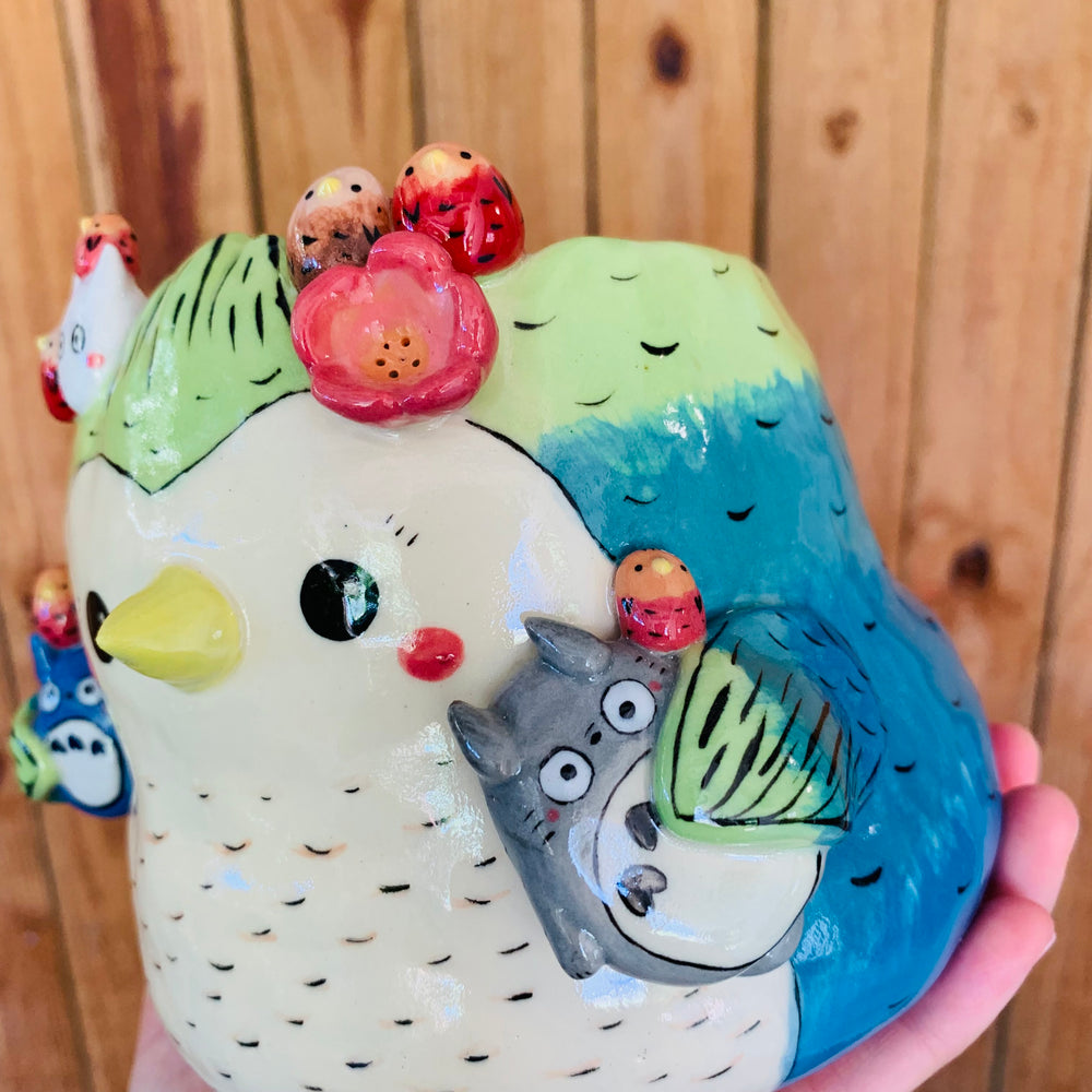 Big birdo pot with Totoro and baby bird friends, photo 9 of 10