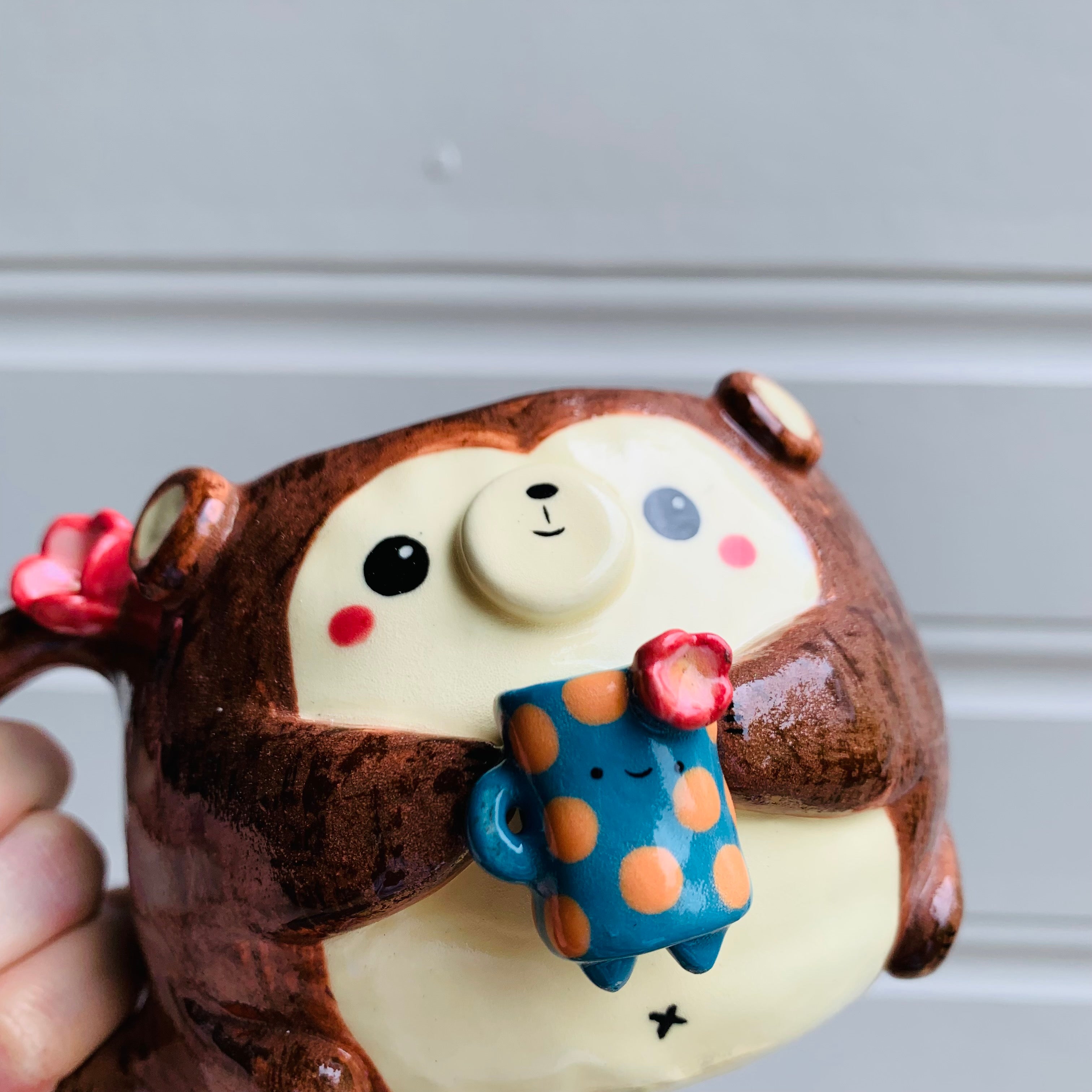 MONKEY coffee pun mug with mug friend