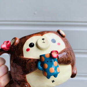 MONKEY coffee pun mug with mug friend