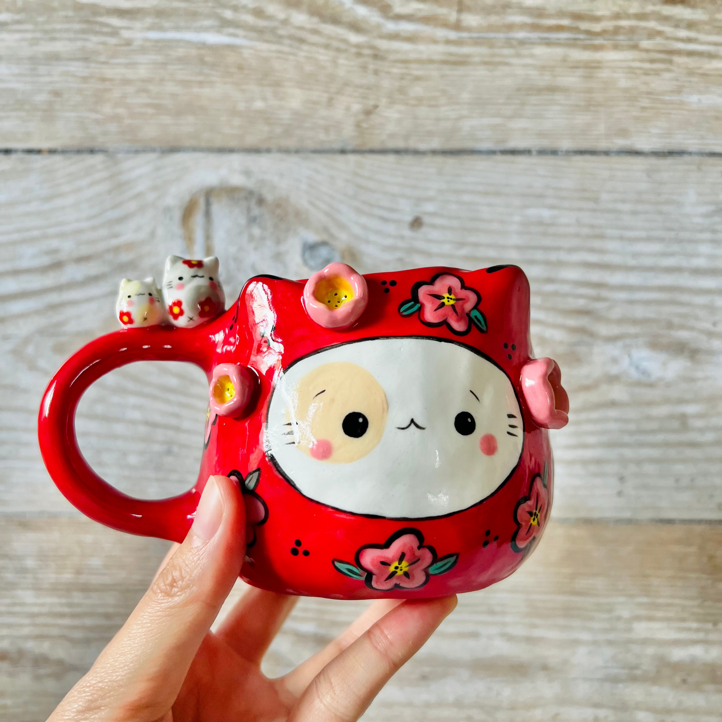 LNY DARUMA CAT MUG with cat friends