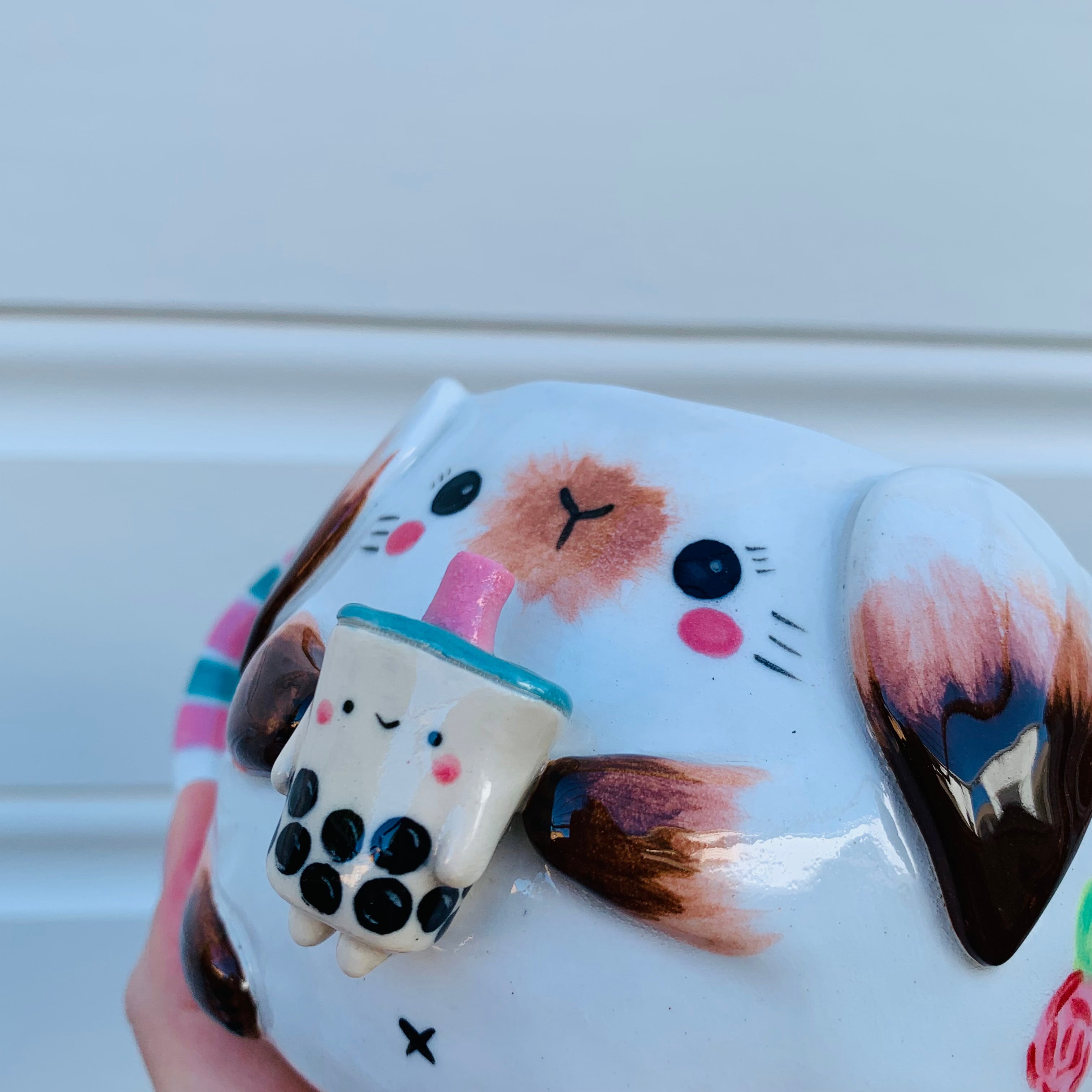 Flowery bunny with bubble tea mug