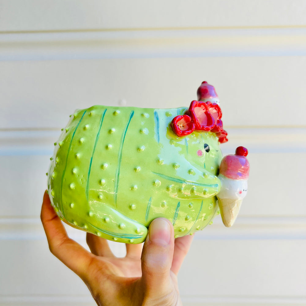 Flower crown cactus pot with ice cream friends, photo 2 of 5