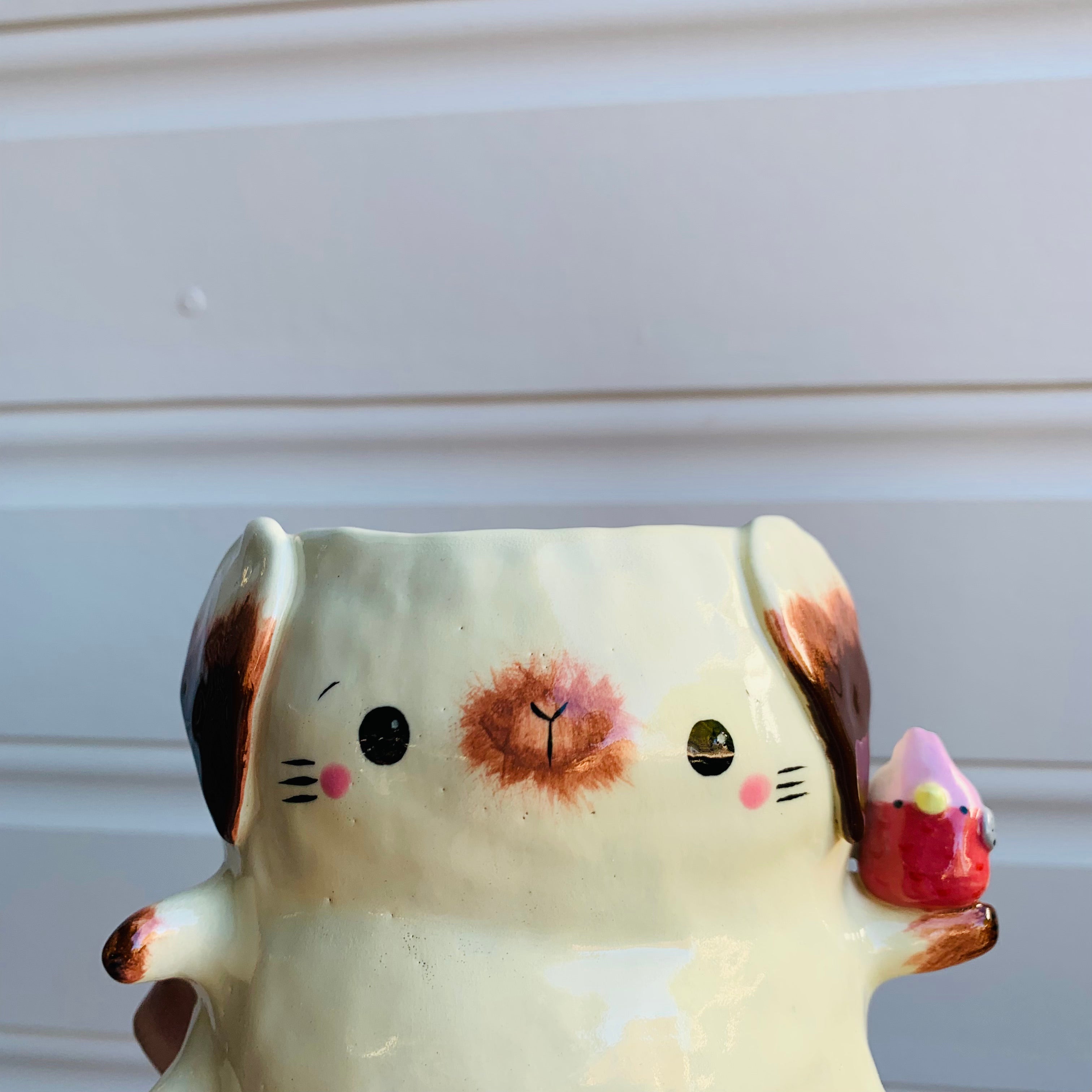 Peanut Bunny with Pink Galah Friend pot