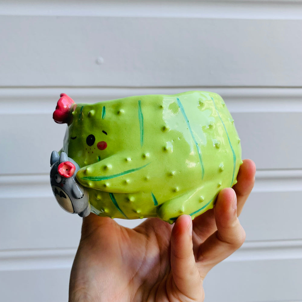 Flowery cactus pot with Totoro friend, photo 3 of 6