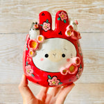 LNY RED Flowery Daruma pot with bunny friends