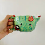 Flowery cactus mug with lady bug friend - approx. 250ml