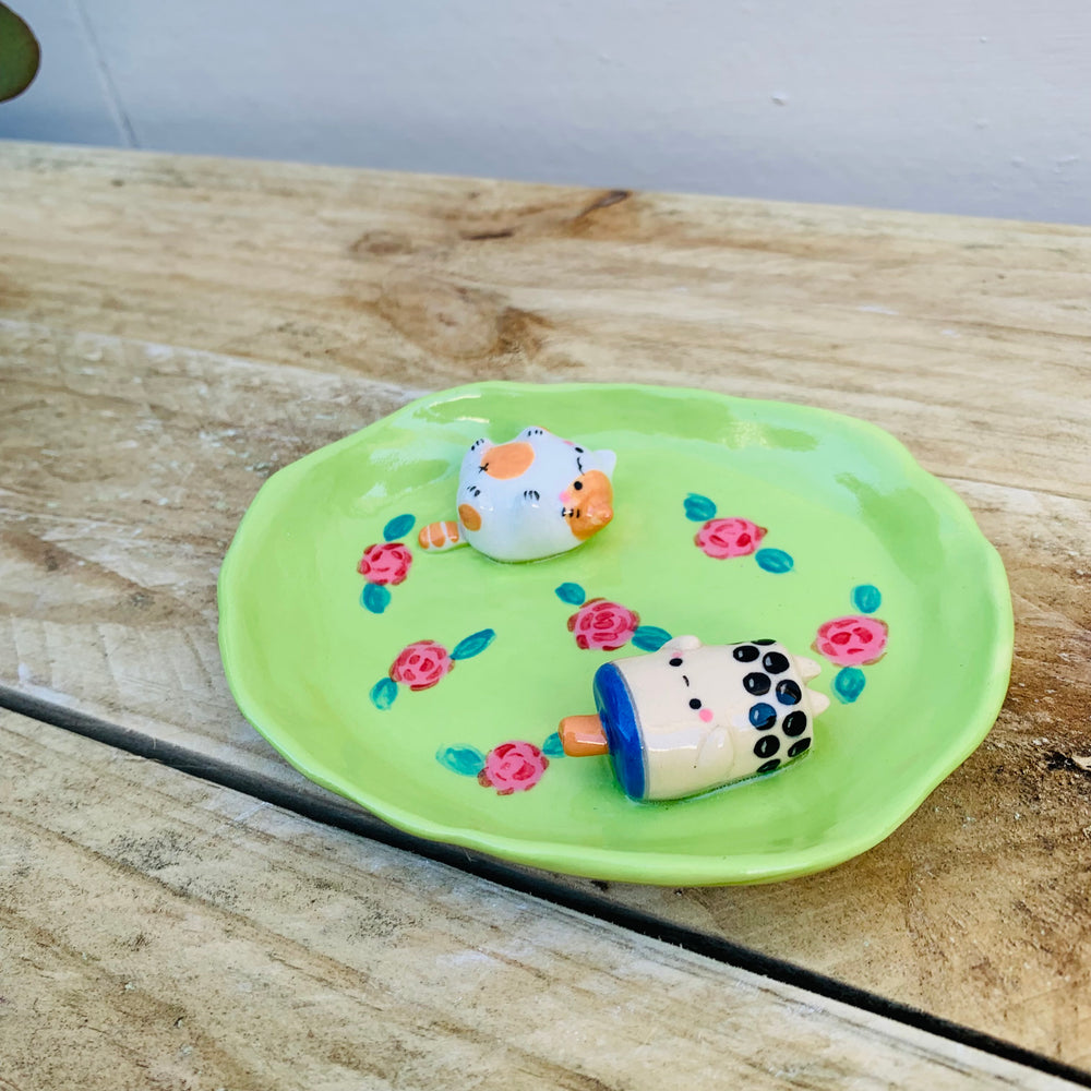 Bubble tea and cat friend flowery trinket dish, photo 3 of 6