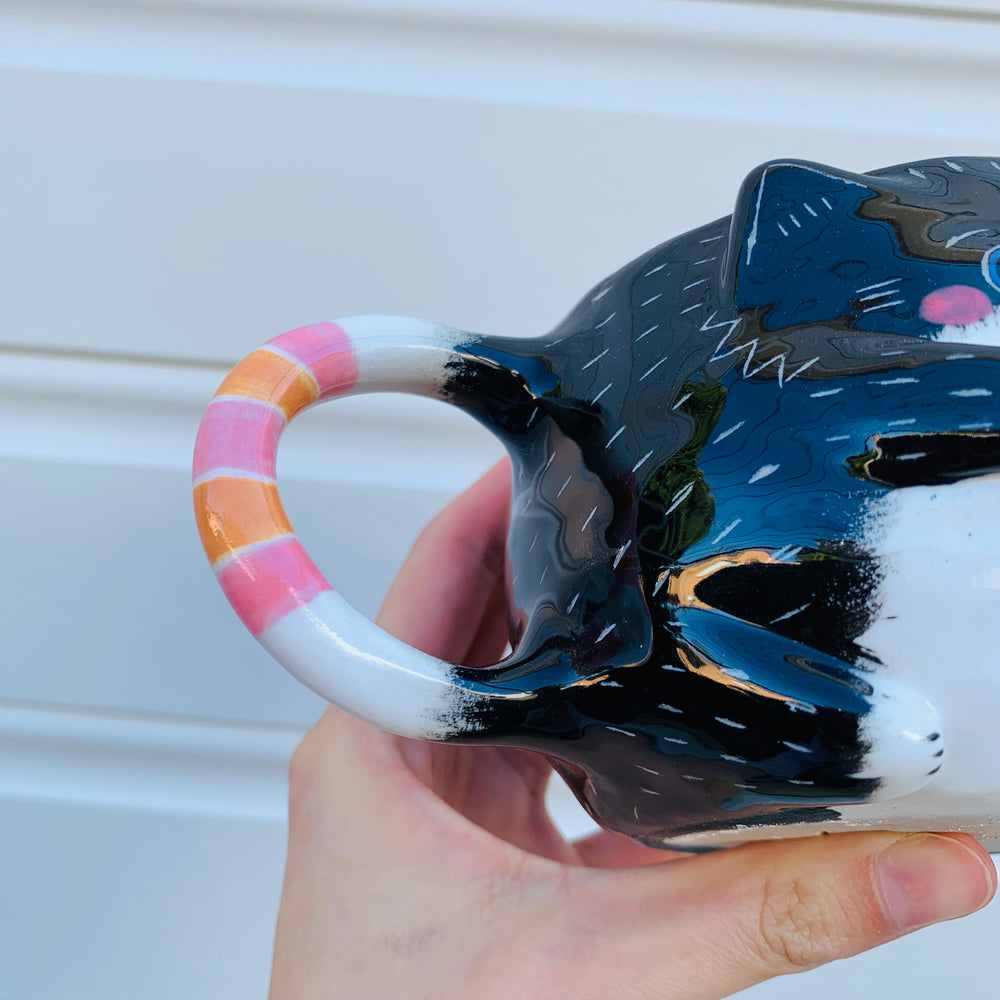 Black and white cat with bubble tea mug, photo 6 of 10