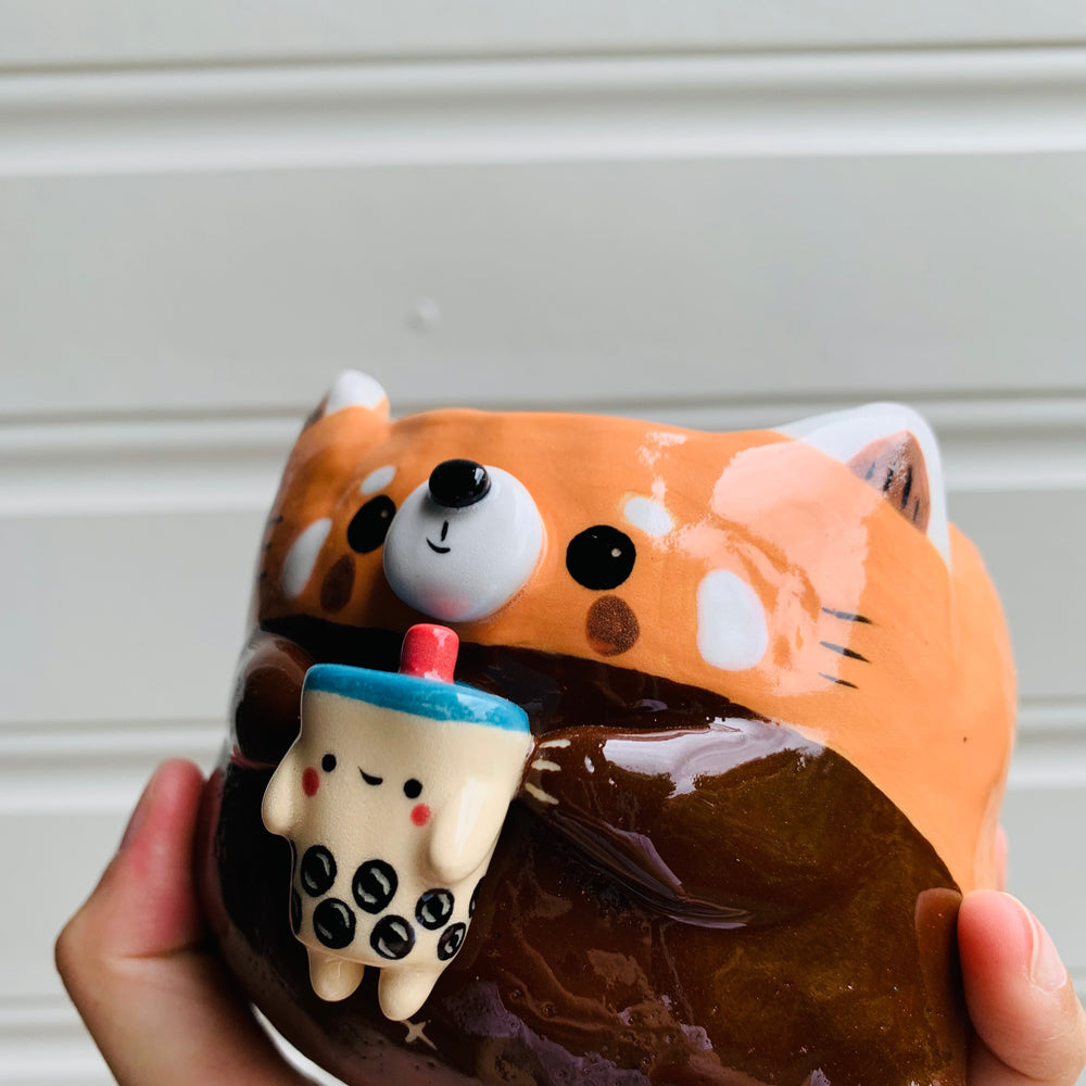 Red panda pot with bubble tea friend, photo 6 of 8