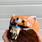 Red panda pot with bubble tea friend