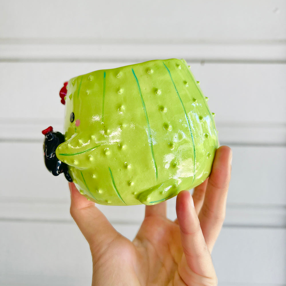 Halloween cactus mug with black cat friend, photo 3 of 6