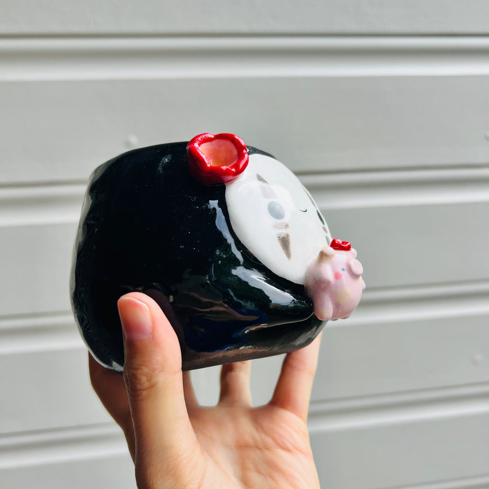 No Face pot with pig friend, photo 2 of 5