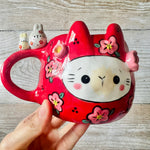 LNY Daruma Bunny mug with bunny friends