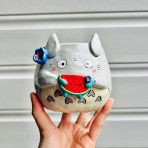 Totoro pot with watermelon friend