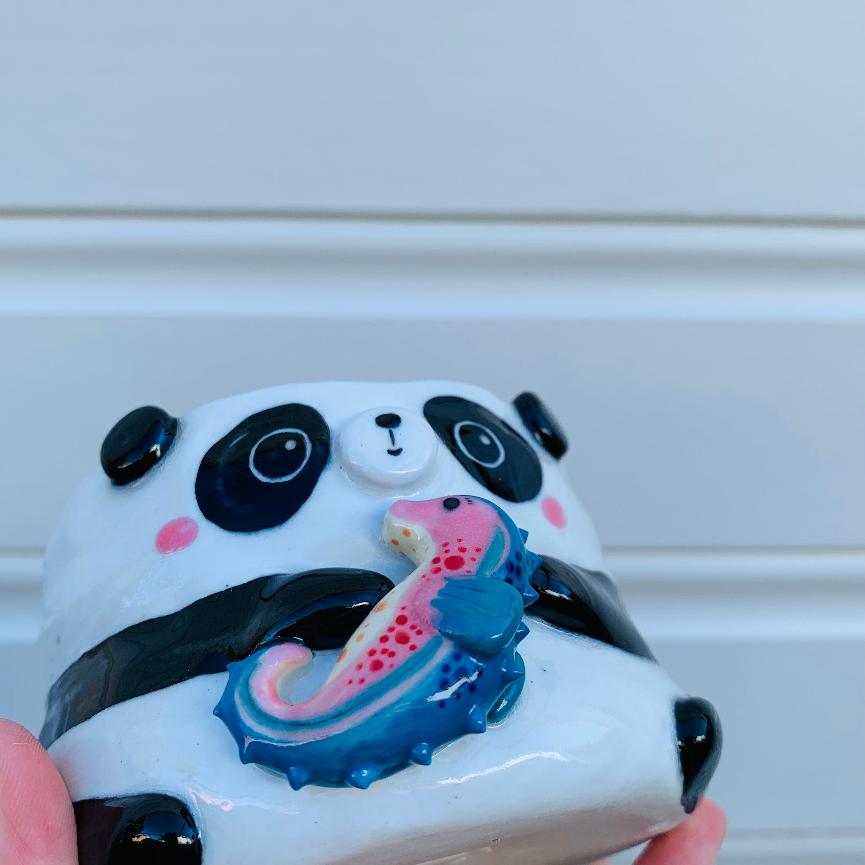 Small panda with seahorse friend planter