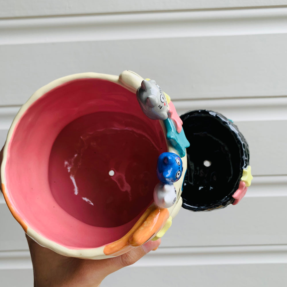 2 in 1 Spotty ginger cat and soot sprite pot with Totoro friends, photo 7 of 16