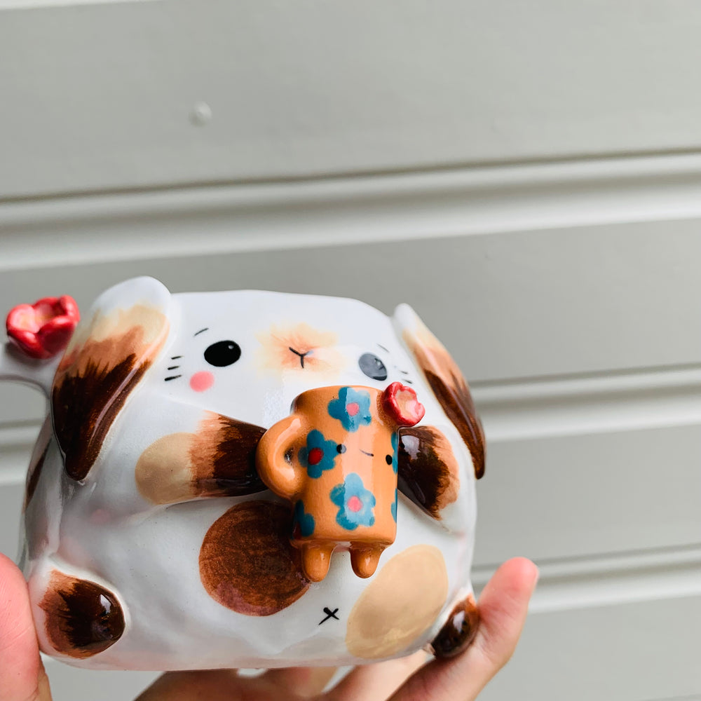 Brown and white BUNNY coffee pun mug with mug friend, photo 8 of 12