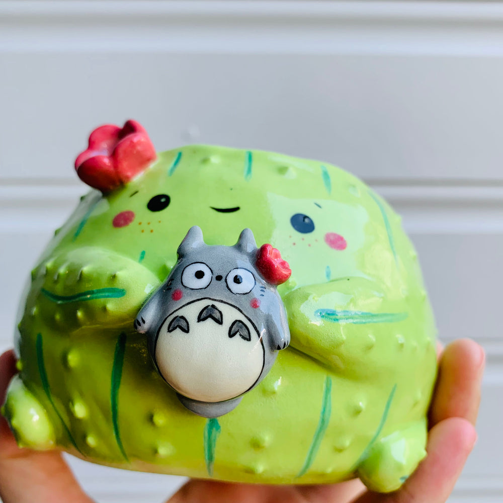 Flowery cactus pot with Totoro friend, photo 6 of 6