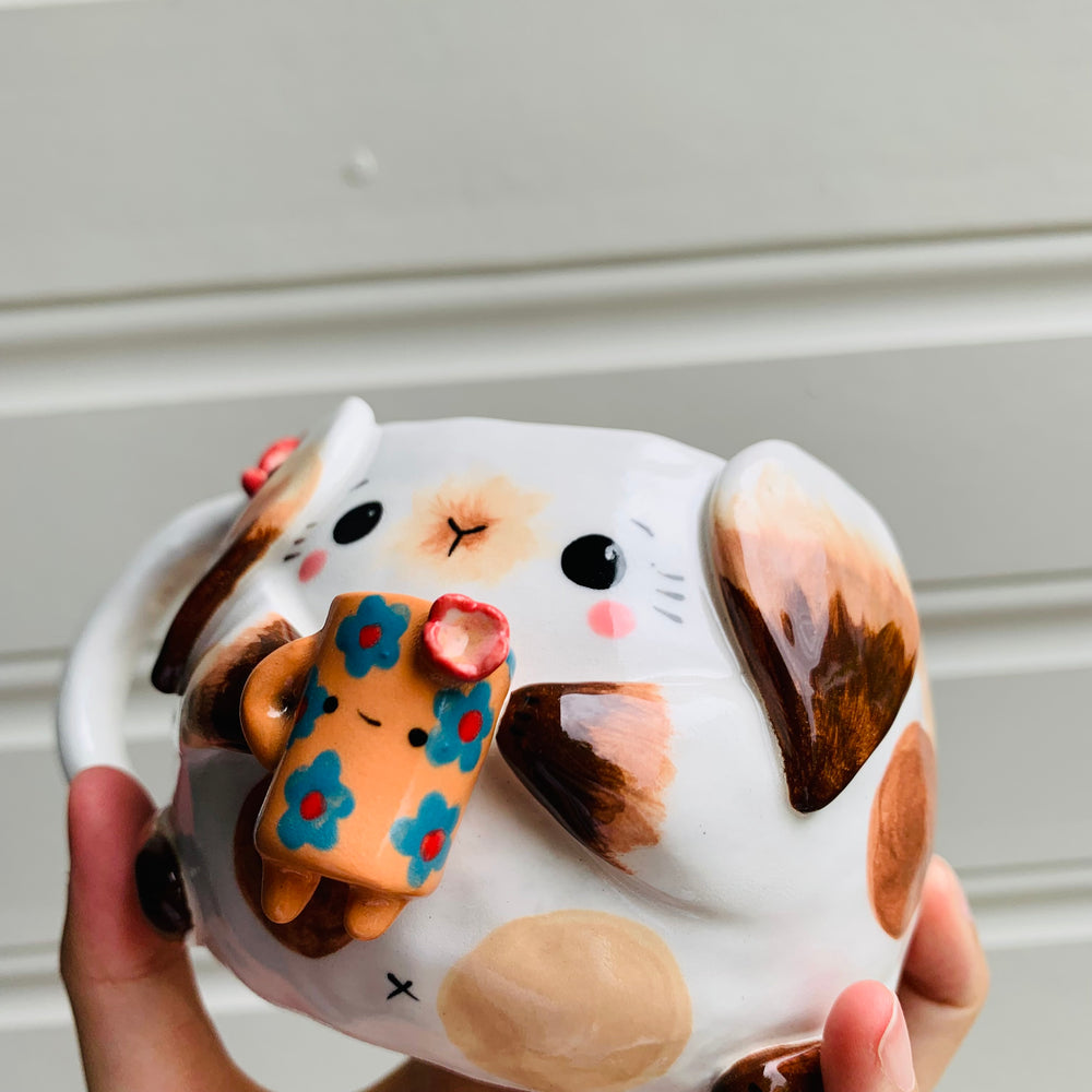 Brown and white BUNNY coffee pun mug with mug friend, photo 9 of 12