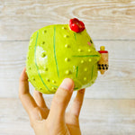 Medium flowery cactus bubble tea pot