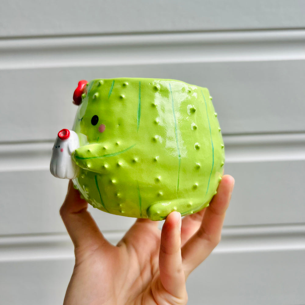 Halloween cactus mug with ghost friend, photo 3 of 6