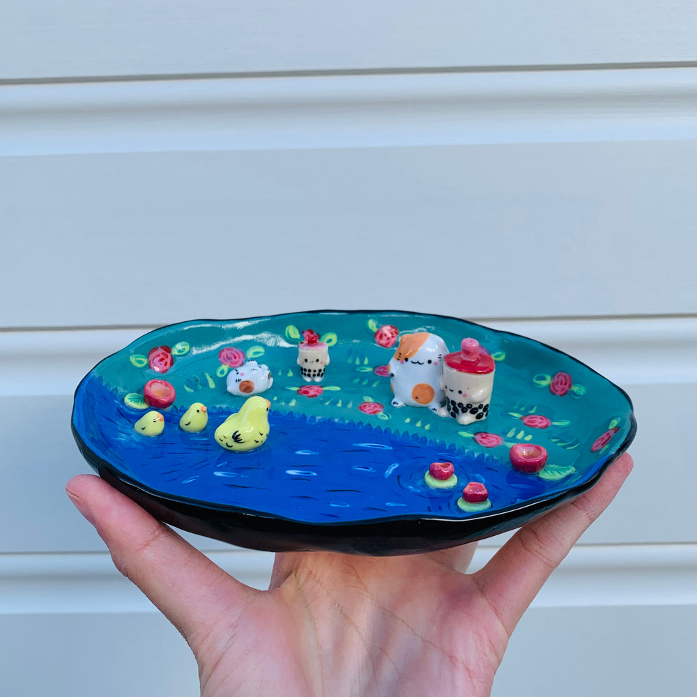 Bubble tea and cat family pond hangs trinket dish, photo 2 of 10