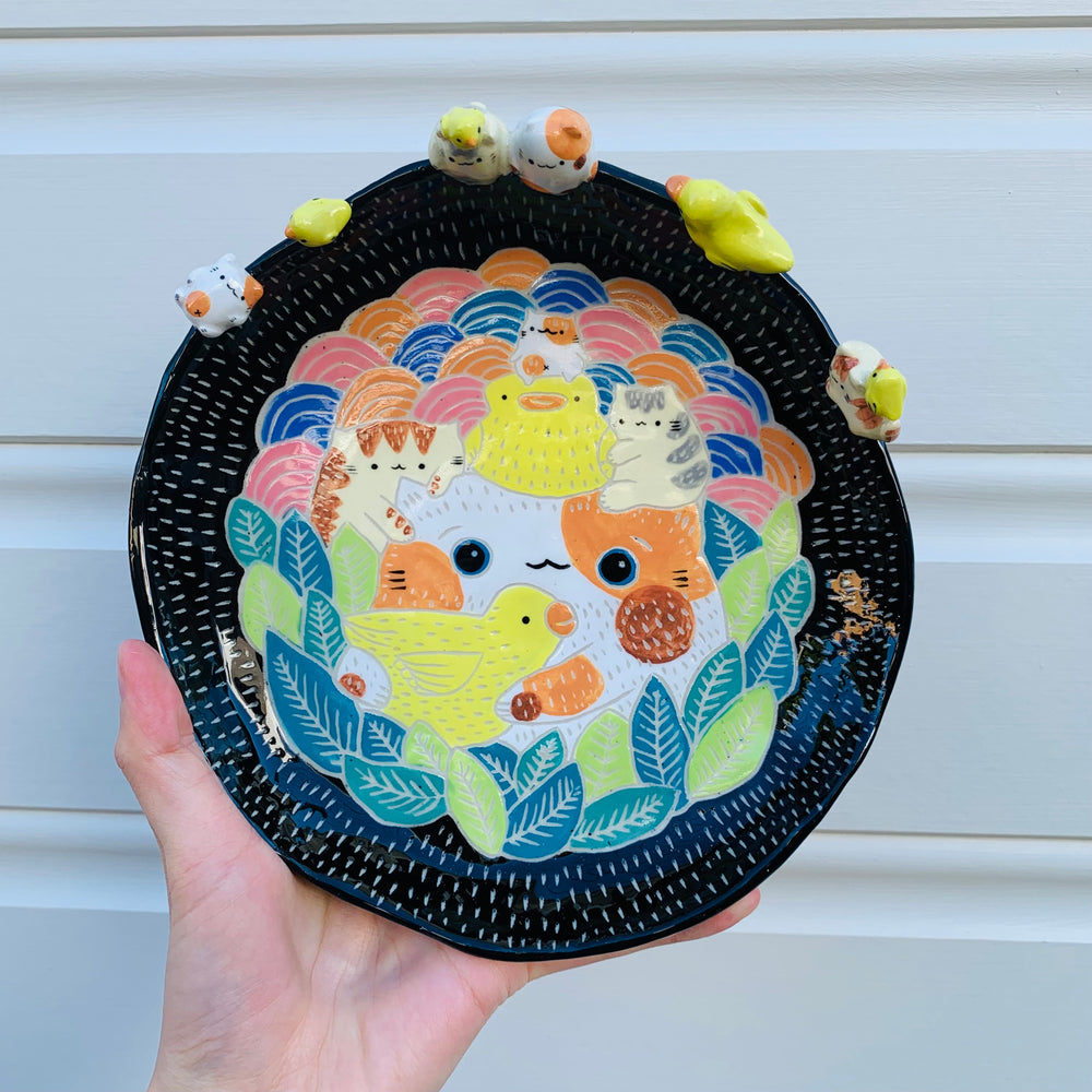 Sgraffito cat and ducky friends plate, photo 2 of 9