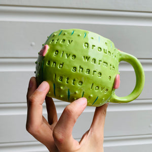 Light green CACTUS coffee pun mug with mug friend