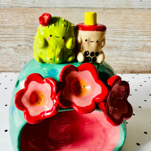 Flowery cactus bubble tea candle holder