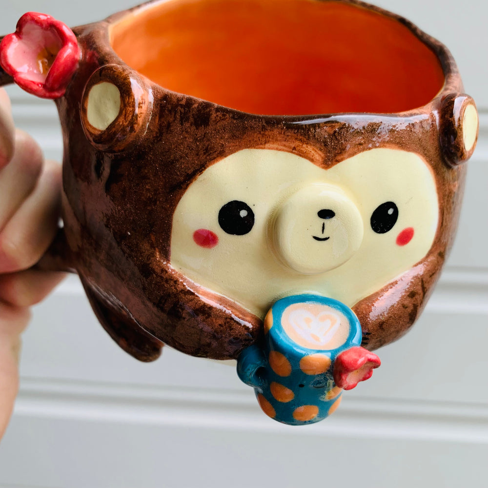 MONKEY coffee pun mug with mug friend, photo 10 of 12