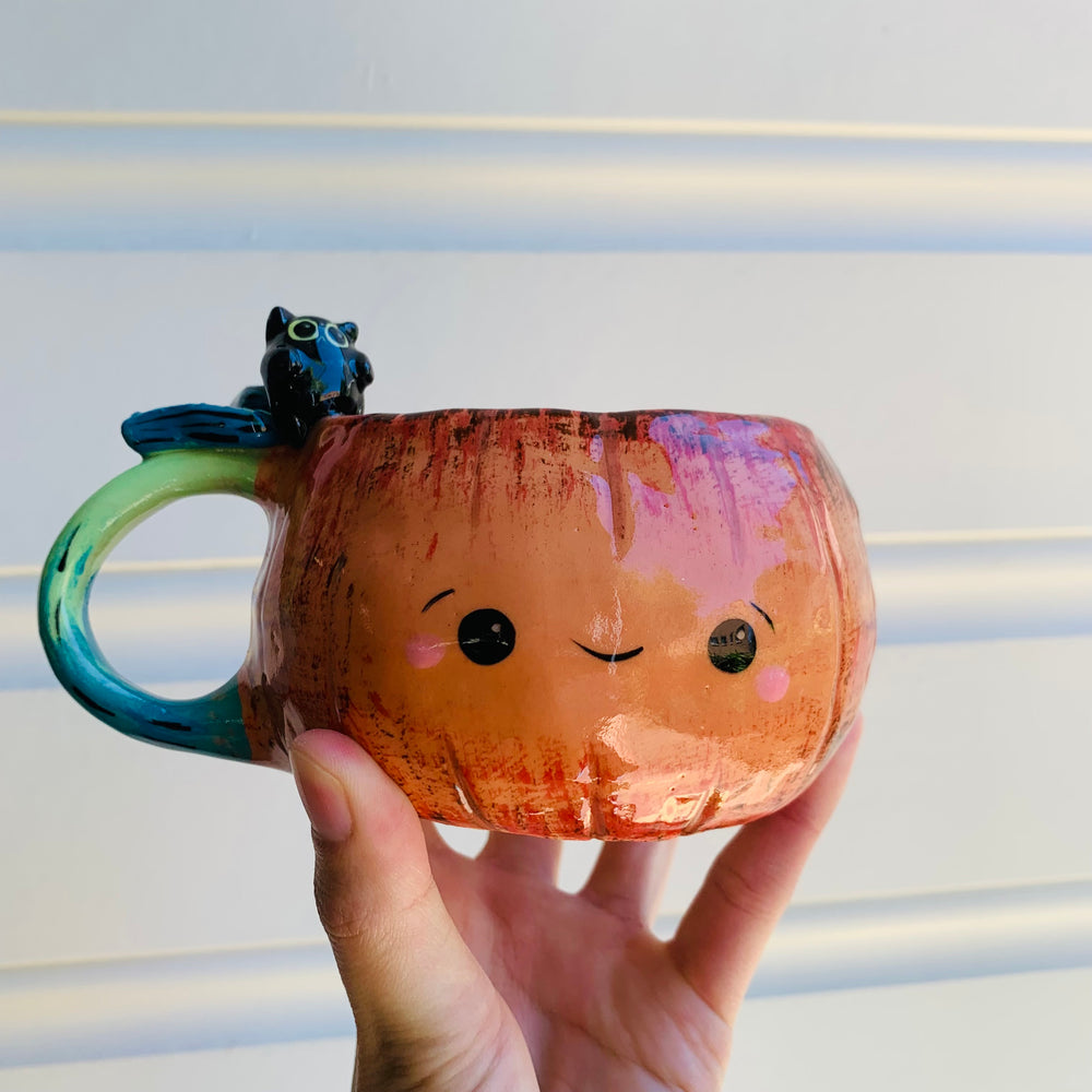 Pumpkin mug with black kitty friends, photo 4 of 8