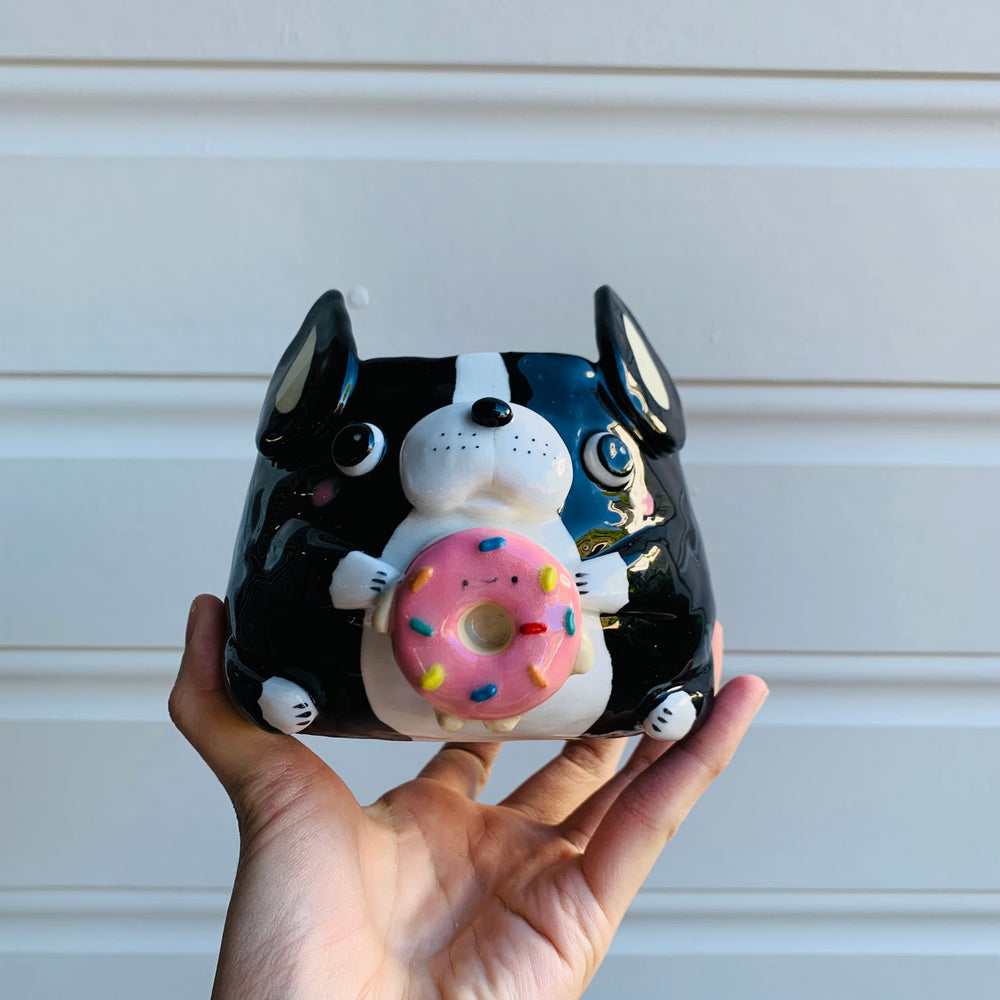 Boston terrier pot with donut friend, photo 1 of 8