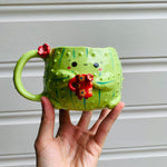 Light green CACTUS coffee pun mug with mug friend