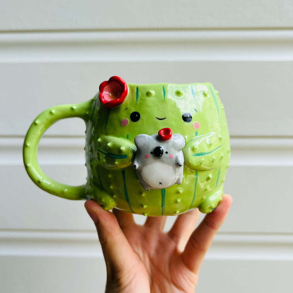 Flowery Cactus mug with Koala friend, photo 1 of 5